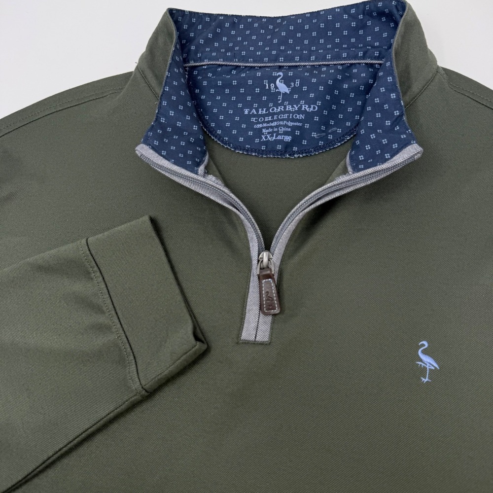 Tailorbyrd Olive Green Quarter Zip Pullover Modal Blend Mens XXL Long Sleeve